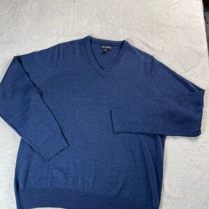Jos A Bank Sweater Mens XX Large Blue 100% Merino Wool V Neck Pullover Soft